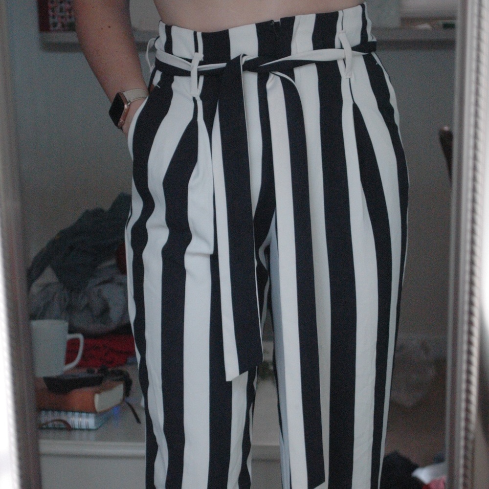 High Waist Striped Paper Bag Pants